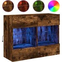 Berkfield Home TV Wall Cabinet with LED Lights Smoked Oak 78.5x30x60.5 cm in Brown