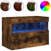 Berkfield Home TV Wall Cabinet with LED Lights Smoked Oak 60x30x40 cm in Brown | Size: 60 x 30 x 40 cm