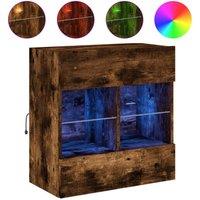 Berkfield Home TV Wall Cabinet with LED Lights Smoked Oak 58.5x30x60.5 cm in Brown