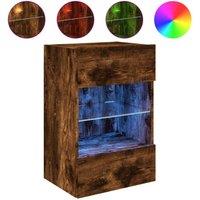 Berkfield Home TV Wall Cabinet with LED Lights Smoked Oak 40x30x60.5 cm in Brown