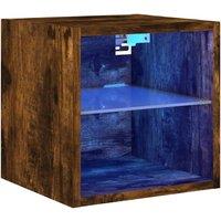 Berkfield Home TV Wall Cabinet with LED Lights Smoked Oak 30x28.5x30 cm in Brown