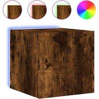 Berkfield Home TV Wall Cabinet with LED Lights Smoked Oak 30.5x35x30 cm in Brown