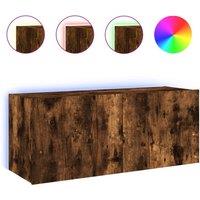 Berkfield Home TV Wall Cabinet with LED Lights Smoked Oak 100x35x41 cm in Brown | Size: 100 x 35 x 41 cm