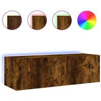 Berkfield Home TV Wall Cabinet with LED Lights Smoked Oak 100x35x31 cm in Brown | Size: 100 x 35 x 31 cm