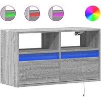 Berkfield Home TV Wall Cabinet with LED Lights Grey Sonoma 80x31x45 cm | Size: 80 x 31 x 45 cm