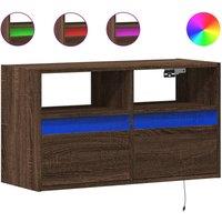 Berkfield Home TV Wall Cabinet with LED Lights Brown Oak 80x31x45 cm | Size: 80 x 31 x 45 cm