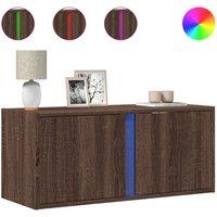 Berkfield Home TV Wall Cabinet with LED Lights Brown Oak 80x31x35 cm | Size: 80 x 31 x 35 cm