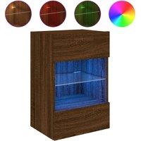 Berkfield Home TV Wall Cabinet with LED Lights Brown Oak 40x30x60.5 cm