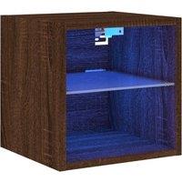 Berkfield Home TV Wall Cabinet with LED Lights Brown Oak 30x28.5x30 cm