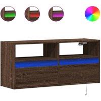 Berkfield Home TV Wall Cabinet with LED Lights Brown Oak 100x31x45 cm | Size: 100 x 31 x 45 cm