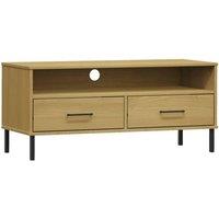 Berkfield Home TV Cabinet with Metal Legs Brown Solid Wood Pine OSLO in Light Brown