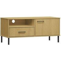 Berkfield Home TV Cabinet with Metal Legs Brown Solid Wood Pine OSLO in Light Tan