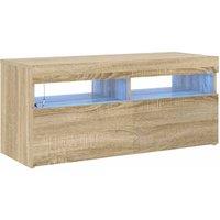 Berkfield Home TV Cabinet with LED Lights Sonoma Oak 90x35x40 cm in Light Tan | Size: 90 x 35 x 40 cm
