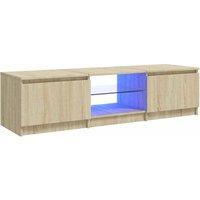 Berkfield Home TV Cabinet with LED Lights Sonoma Oak 140x40x35.5 cm in Light Tan