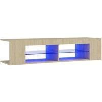 Berkfield Home TV Cabinet with LED Lights Sonoma Oak 135x39x30 cm in Light Tan | Size: 135 x 39 x 30 cm