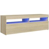 Berkfield Home TV Cabinet with LED Lights Sonoma Oak 120x35x40 cm in Light Tan | Size: 120 x 35 x 40 cm
