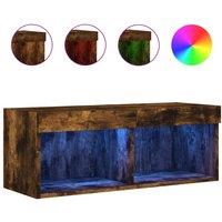 Berkfield Home TV Cabinet with LED Lights Smoked Oak 80x30x30 cm in Brown | Size: 80 x 30 x 30 cm