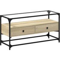 Berkfield Home TV Cabinet with Glass Top Sonoma Oak 98x35x51 cm Engineered Wood in Light Oak | Size: 98 x 35 x 51 cm
