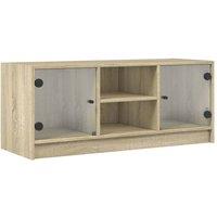 Berkfield Home TV Cabinet with Glass Doors Sonoma Oak 102x37x42 cm in Tan | Size: 102 x 37 x 42 cm
