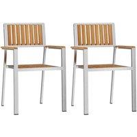 Berkfield Home Stackable Garden Chairs 2 pcs Solid Wood Teak&Stainless Steel in Silver