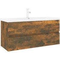 Berkfield Home Sink Cabinet with Built-in Basin Smoked Oak Engineered Wood in Brown