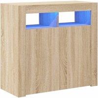 Berkfield Home Sideboard with LED Lights Sonoma Oak 80x35x75 cm in Light Tan | Size: 80 x 35 x 75 cm