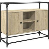 Berkfield Home Sideboard with Glass Top Sonoma Oak 98x35x81 cm Engineered Wood in Light Tan | Size: 98 x 35 x 81 cm