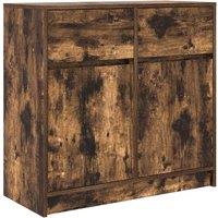 Berkfield Home Sideboard with Drawer Smoked Oak 80x34x76 cm Engineered Wood in Brown | Size: 80 x 34 x 76 cm
