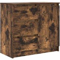 Berkfield Home Sideboard with Drawer Smoked Oak 71x35x65 cm Engineered Wood in Brown | Size: 71 x 35 x 65 cm