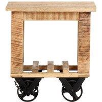 Berkfield Home Side Table with Wheels 40x40x42 cm Rough Mango Wood in Light Brown | Size: 40 x 40 x 42 cm