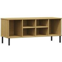 Berkfield Home Shoe Rack with Metal Legs Brown 106x35x45 cm Solid Wood OSLO in Light Tan | Size: 106 x 35 x 45 cm