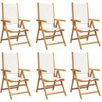 Berkfield Home Reclining Garden Chairs 6 pcs Cream White Fabric & Solid Wood in Off-White