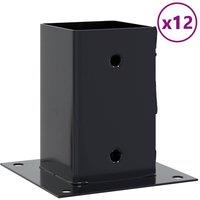 Berkfield Home Post Bases Square 12 pcs Anthracite 91x91 mm Powder-coated Steel in Black