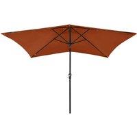 Berkfield Home Parasol with LEDs & Steel Pole Terracotta 2x3 m in Burnt Orange