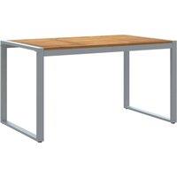 Berkfield Home Outdoor Dining Table Grey 140x80x75 cm Steel&Solid Wood Acacia | Size: 140 x 80 x 75 cm