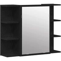 Berkfield Home Mirror Cabinet Black Oak Solid Oak Wood Compact Bathroom Vanity