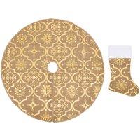 Berkfield Home Luxury Christmas Tree Skirt with Sock Yellow 90 cm Fabric in Tan