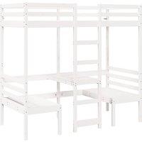 Berkfield Home Loft Bed Frame with Desk & Chairs White 80x200cm Solid Wood Pine | Size: 80x200 cm