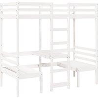 Berkfield Home Loft Bed Frame with Desk & Chairs White 75x190cm Solid Wood Pine | Size: 75x190 cm