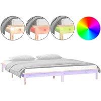 Berkfield Home LED Bed Frame 140x190 cm Solid Wood in Light Brown