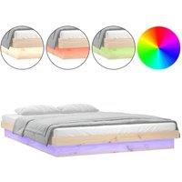 Berkfield Home LED Bed Frame 120x190 cm Small Double Solid Wood in Light Tan