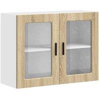 Berkfield Home Kitchen Wall Cabinet with Glass Door Porto Sonoma Oak in Light Tan