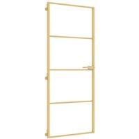 Berkfield Home Interior Door Slim Golden 83x201.5 cm Tempered Glass & Aluminium in Gold