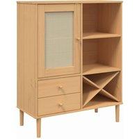 Berkfield Home Highboard SENJA Rattan Look Brown 90x40x112cm Solid Wood Pine in Light Tan | Size: 90 x 40 x 112 cm