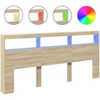 Berkfield Home Headboard Cabinet with LED Sonoma Oak 220x17x102 cm in Light Oak | Size: 220 x 17 x 102 cm