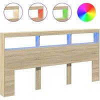 Berkfield Home Headboard Cabinet with LED Sonoma Oak 200x17x102 cm in Light Oak | Size: 200 x 17 x 102 cm