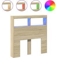 Berkfield Home Headboard Cabinet with LED Sonoma Oak 100x17x102 cm in Light Tan | Size: 100 x 17 x 102 cm