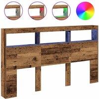 Berkfield Home Headboard Cabinet with LED Old Wood 180x17x102 cm in Brown | Size: 180 x 17 x 102 cm