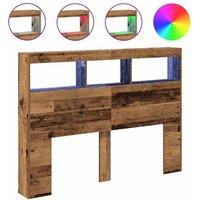 Berkfield Home Headboard Cabinet with LED Old Wood 140x17x102 cm in Brown | Size: 140 x 17 x 102 cm