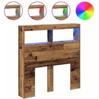 Berkfield Home Headboard Cabinet with LED Old Wood 100x17x102 cm in Brown | Size: 100 x 17 x 102 cm